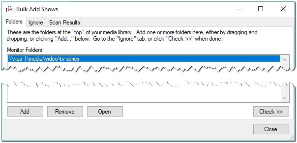 The Tools>Bulk Add Shows window